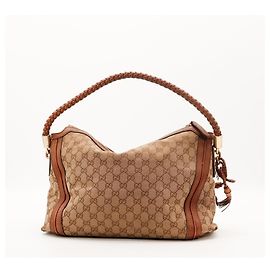 Sac Hobo Gucci Monogram Canvas Cuir Marron Marron