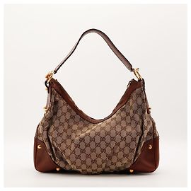 Bolsa Hobo Gucci Monogram Canvas Couro Brown Marrom Monograma