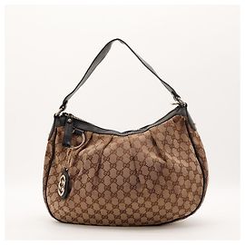 Bolsa Hobo Gucci Monogram Canvas Couro Brown Marrom Preto