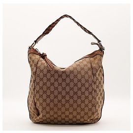 Bolsa Hobo Gucci Monogram Canvas Couro Brown Marrom