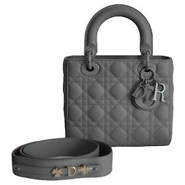 Christian Dior Bolsa Lady Dior Small em couro cinza Cinza