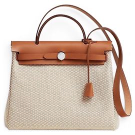 Hermès Herbag 31 Canvas and Leather Handbag Brown Beige Eggshell Silver hardware