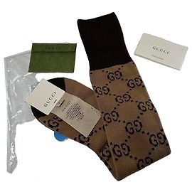 Gucci – Calcetines largos de algodón GG beige y marrón – Size S / EU 36–37 Castaño