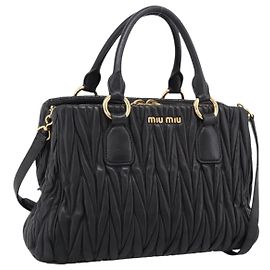 Miu Miu Madras Bowler Matelasse Leather Medium Noir