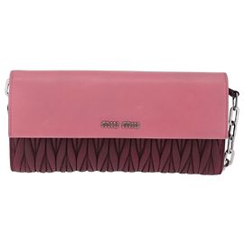 Miu Miu Matelasse Chain Wallet Leather Pink Silver Auth 211242V - Jerrillo Outro