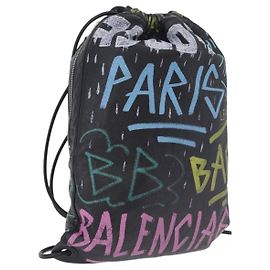 Balenciaga Graffiti Bazaar Drawstring Bag Leather Black 581779 Auth 211220V - Jerrillo Outro