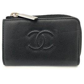 Monedero Chanel de piel de becerro granulada negra Negro
