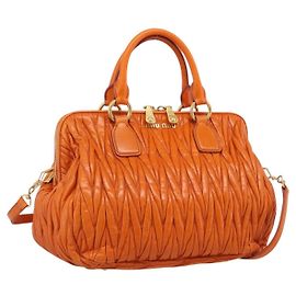 Miu Miu Matelassé Sac à Main Cuir 2way Orange Or Auth 167896A - Jerrillo Autre