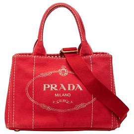 Sac cabas satchel Prada Small Canvas Canapa Logo rouge Rouge