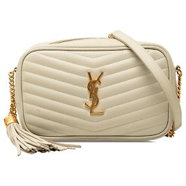 Autre Marque Bolsa Camera Mini Lou com borla em couro grain de poudre monogramado branco Saint Laurent Branco
