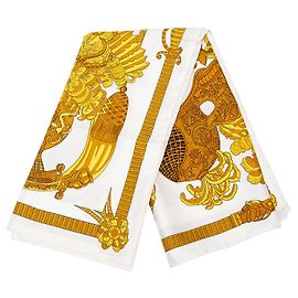 Lenço de seda Hermès Armets En Panache Gold 90 Dourado