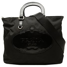 Bolsa Prada Tessuto Canapa Logo Preta Preto