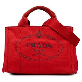 Sac cabas satchel Prada Small Canvas Canapa Logo rouge Rouge