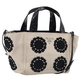 Sac à main PRADA Canvas Denim 2way Beige Silver Auth 211465A - Jerrillo Autre