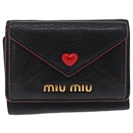 Miu Miu Trifold Wallet Leather Black Gold Auth 212162M - Jerrillo Other