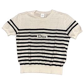 Dior Dioriviera Gestreiftes Strickoberteil Weiß Dunkelblau