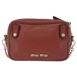 Miu Miu Chain Shoulder Bag Leather Brown Gold Auth 210262A - Jerrillo Altro