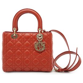 Lady Dior Medium Cannage Lambskin Red Dark brown