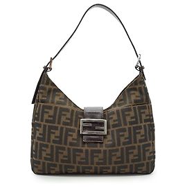 Bolsa Hobo Fendi Zucca Marrom Couro e Lona Marrom Caqui