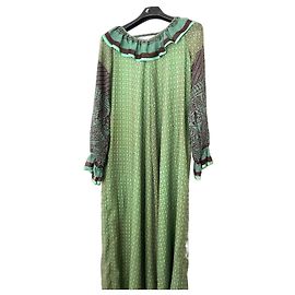 Autre Marque Vestido largo estampado de seda y viscosa Castaño Verde