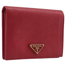 PRADA Bifold Wallet Saffiano leather Red Gold Auth am12983V - Jerrillo Altro