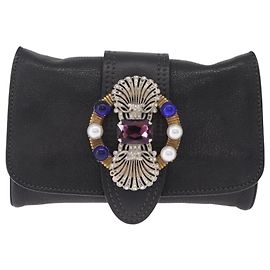 Miu Miu Chain Bijoux Shoulder Bag Leather Black Gold Auth 210510V - Jerrillo Altro