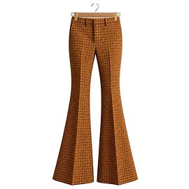 KHAITE Women's Flared Houndstooth Wool Pants Brown Yellow