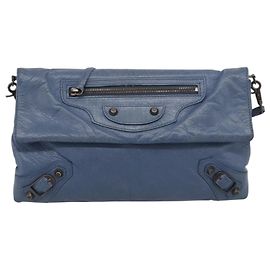 Balenciaga Classic Envelope Shoulder Bag Leather Navy Silver 319376 Auth 210834A - Jerrillo Altro