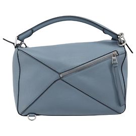 LOEWE Puzzle Bag Hand Bag Leather 2way Light Blue Silver Auth 210776M - Jerrillo Other