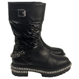 Christian Louboutin Quilted black leather boots with studs Black