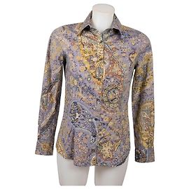 Camicia Etro Paisley in cotone elasticizzato Porpora Giallo