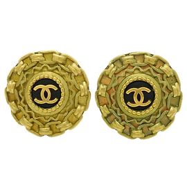 Brincos de pressão Chanel pretos e dourados Preto Dourado