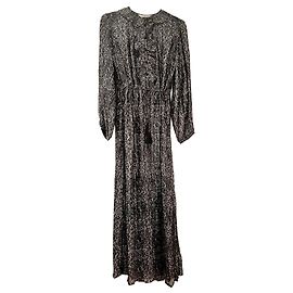 Vanessa Bruno Vestido longo estampado preto e prateado Preto Prata Bege