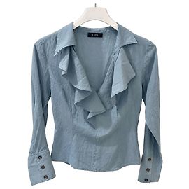 Zapa Camicia in seta e cotone blu con volant Blu