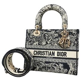 Christian Dior Lady Delight Canvas Handbag White Navy blue
