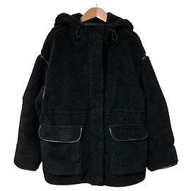 Autre Marque Simplicite Shearling Mantel mit Kapuze Schwarz