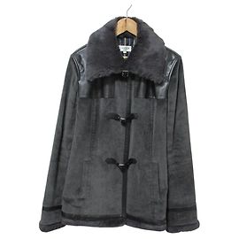 Abrigo de cuero y piel de conejo Lanvin Castaño Gris antracita