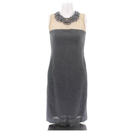 Vestido de lã cinza com pérolas Valentino Garavani Cinza