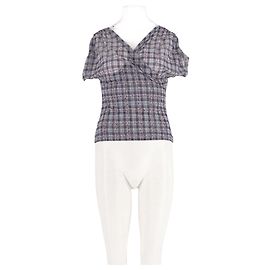 Rouje Blue Plaid V-Neck Short Sleeve Top Blue