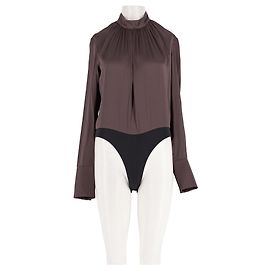 Autre Marque CEKETTE Brown Cotton Pleated Turtleneck Top Brown