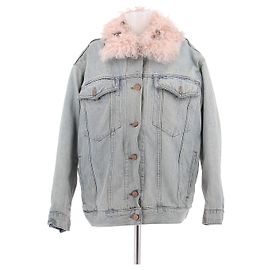 Alexander Wang Blaue Denimjacke mit rosa Kunstfellfutter Blau