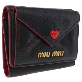 Miu Miu Cartera Trifold Piel Negra Oro Otro