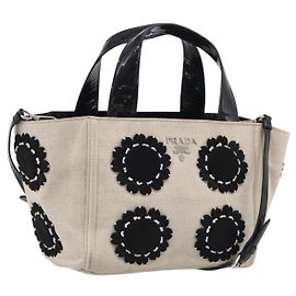PRADA Hand Bag Canvas Denim 2way Beige Silver Altro