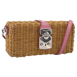 Miu Miu Straw Bag Shoulder Bag Raffia Brown Silver Altro