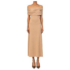 Autre Marque Braunes Maxi-Off-Shoulder-Kleid mit Raffung - Größe XS Andere