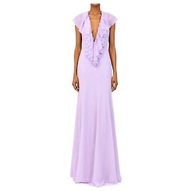 Autre Marque Lilac Clover Maxi-Kleid mit V-Ausschnitt und Rüschen - Größe XS Andere