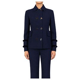 Dior Navy mink-trim double-breasted jacket - size UK 8 Other