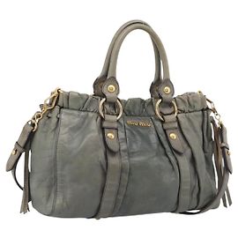 Miu Miu Side ribbon Handtasche Leder 2way Grau Gold Andere