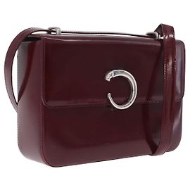Cartier PANTHERE Shoulder Bag Leather Bordeaux Silver Altro