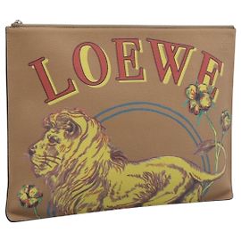 LOEWE Clutch Bag Leather Brown Silver Altro